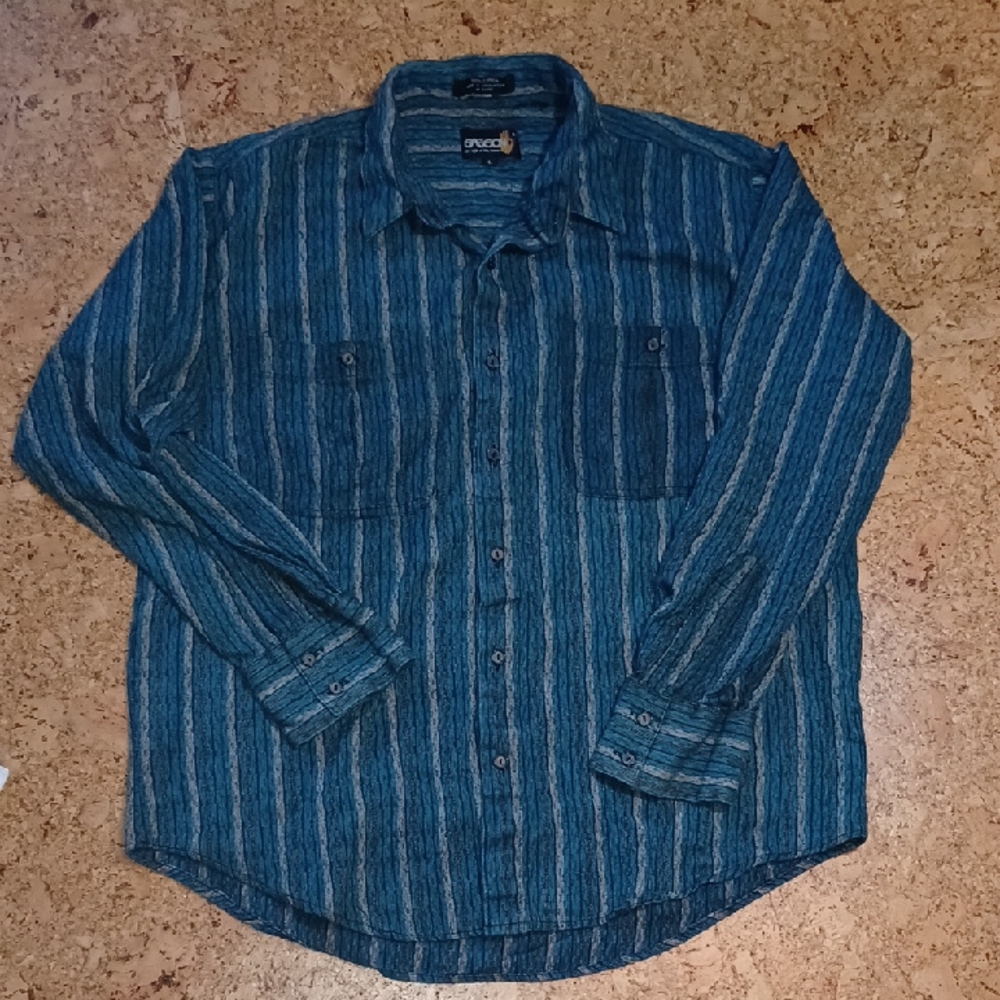 Vintage Men's Sasson Cotton Striped Long Sleeve Button Down Shirt Size L